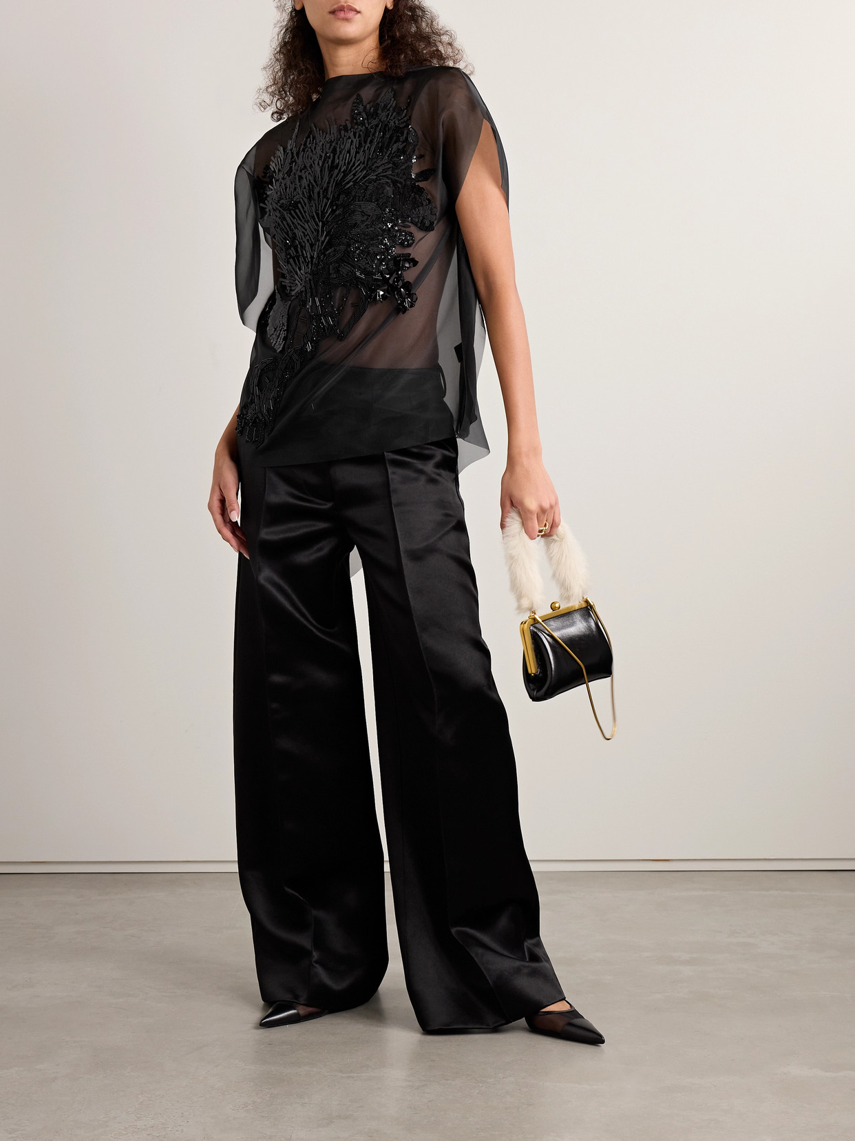 Jason Wu Collection Asymmetric Embellished Organza Top In Black