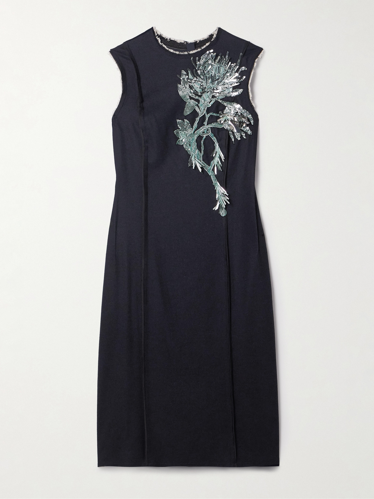 Jason Wu Collection Floral Bead Sequined Midi Wool Dress In Blue