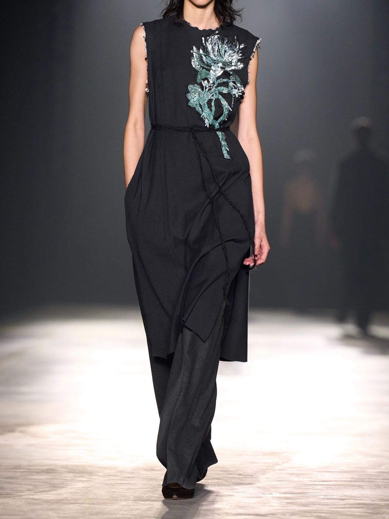 Jason Wu Collection Floral Bead Sequined Midi Wool Dress In Blue