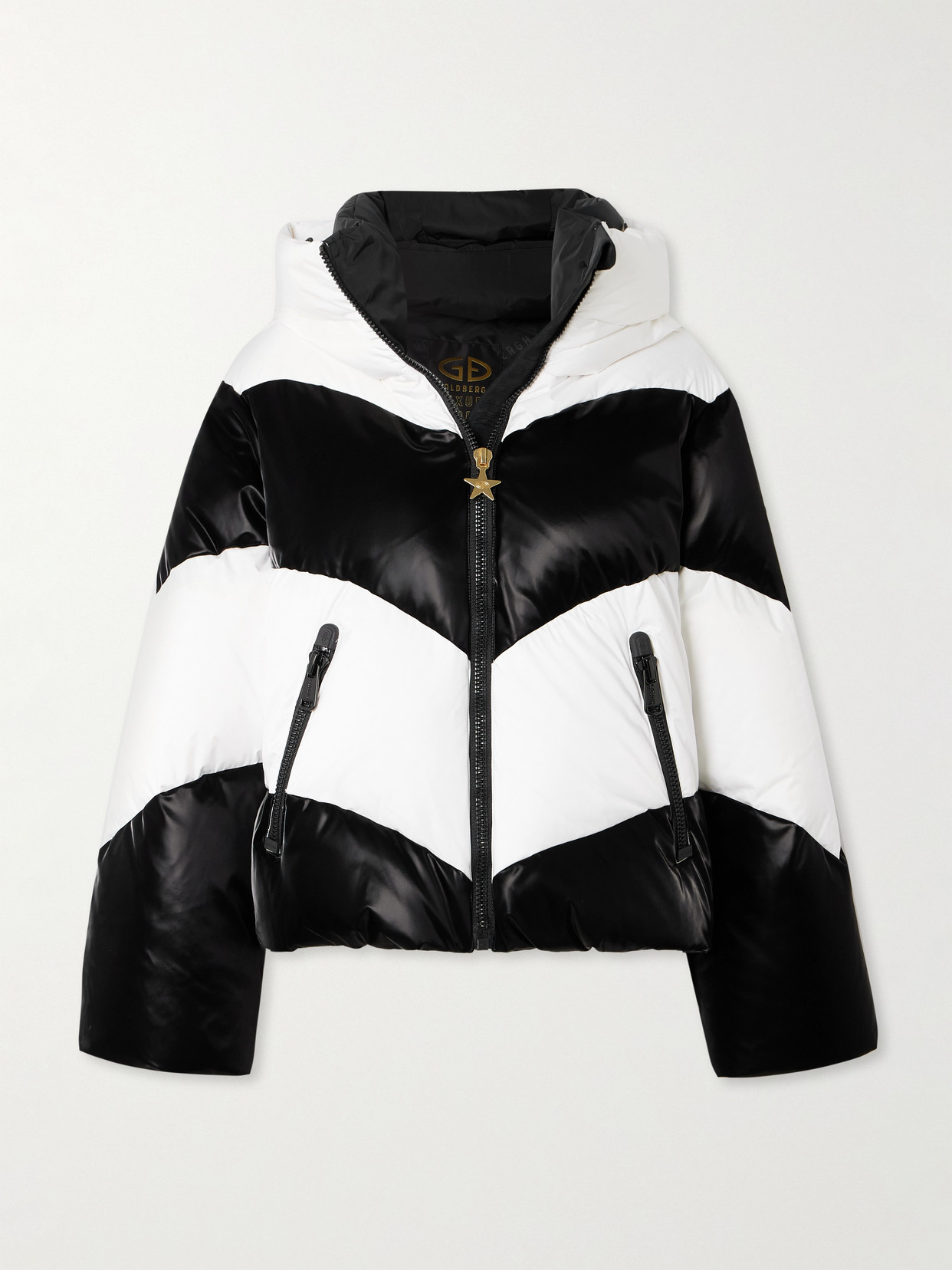 Goldbergh Courage Hooded Striped Padded Ski Jacket In Black