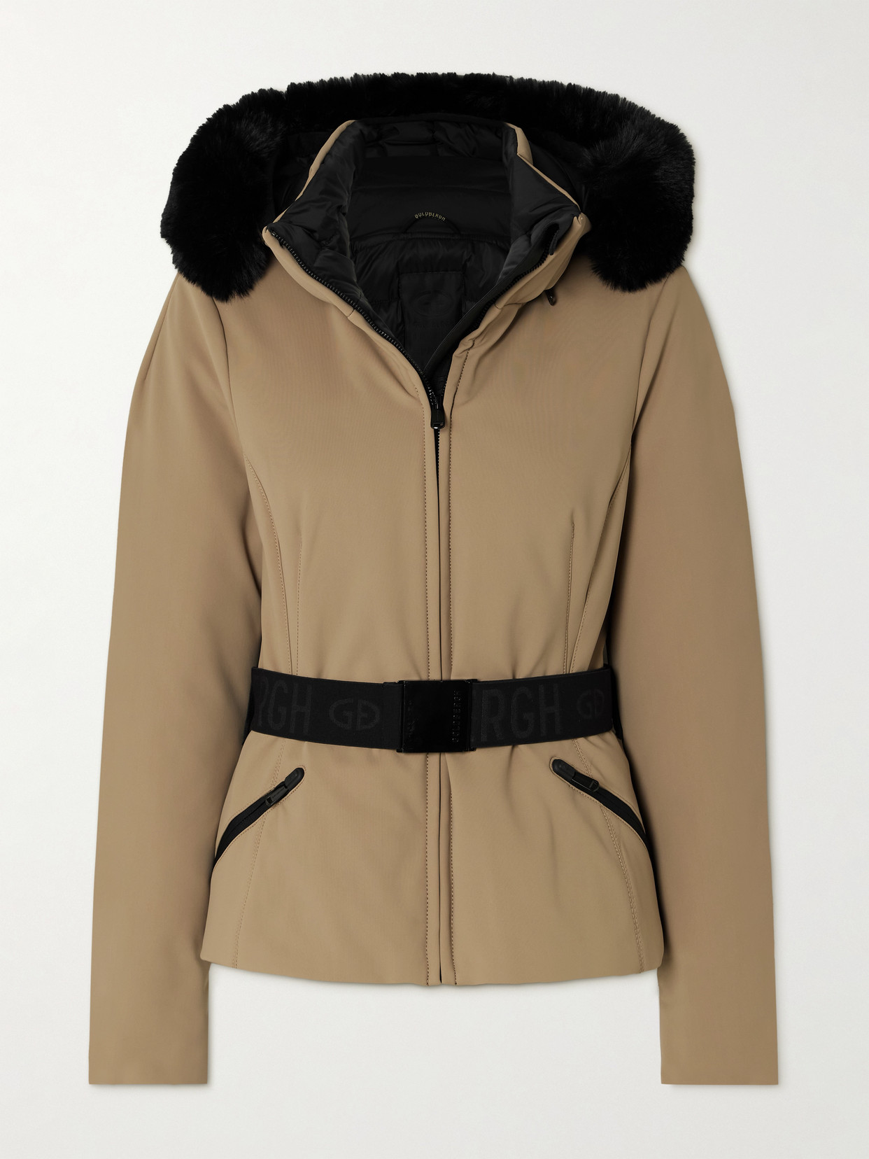 Goldbergh Hida Hooded Belted Faux Fur-trimmed Down Ski Jacket In Neutrals