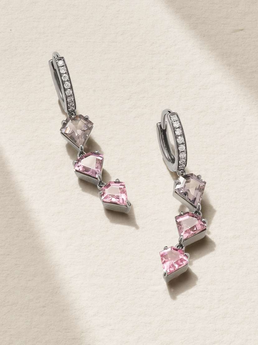 EVA FEHREN Kent Geo Iii 18-karat Blackened White Gold Multi-stone Hoop Earrings