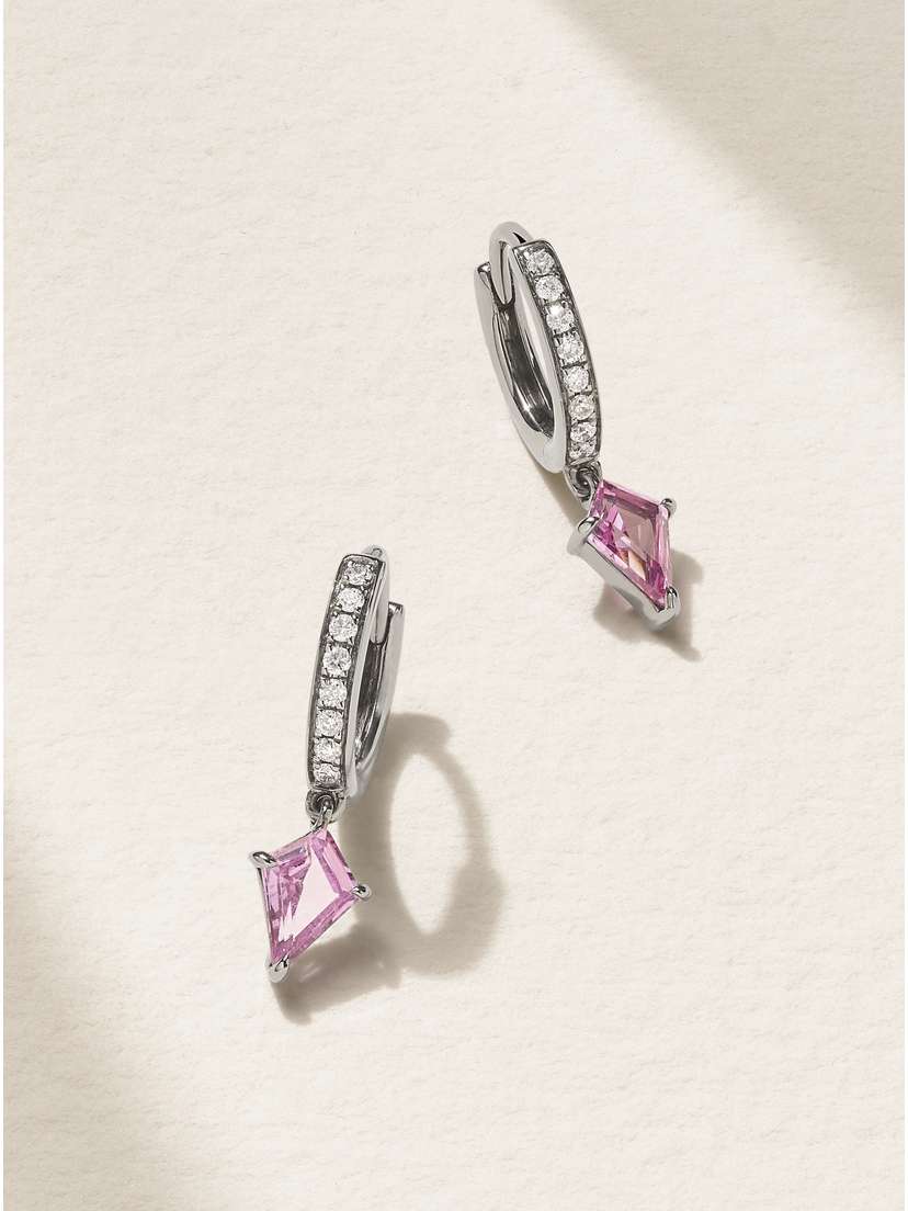 EVA FEHREN Ezzat Geo 18-karat Blackened White Gold, Sapphire And Diamond Hoop Earrings