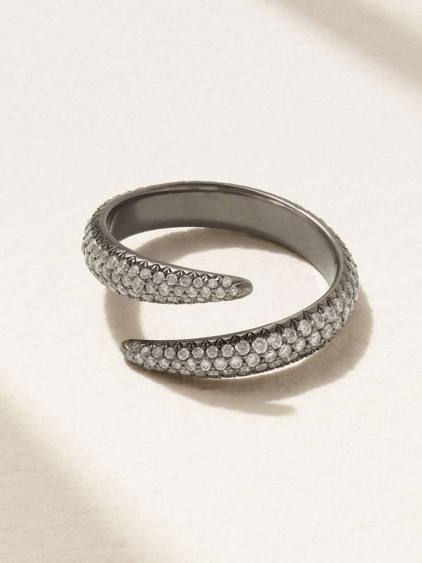 EVA FEHREN Claw 18-karat Blackened White Gold Diamond Ring - 3 1/2