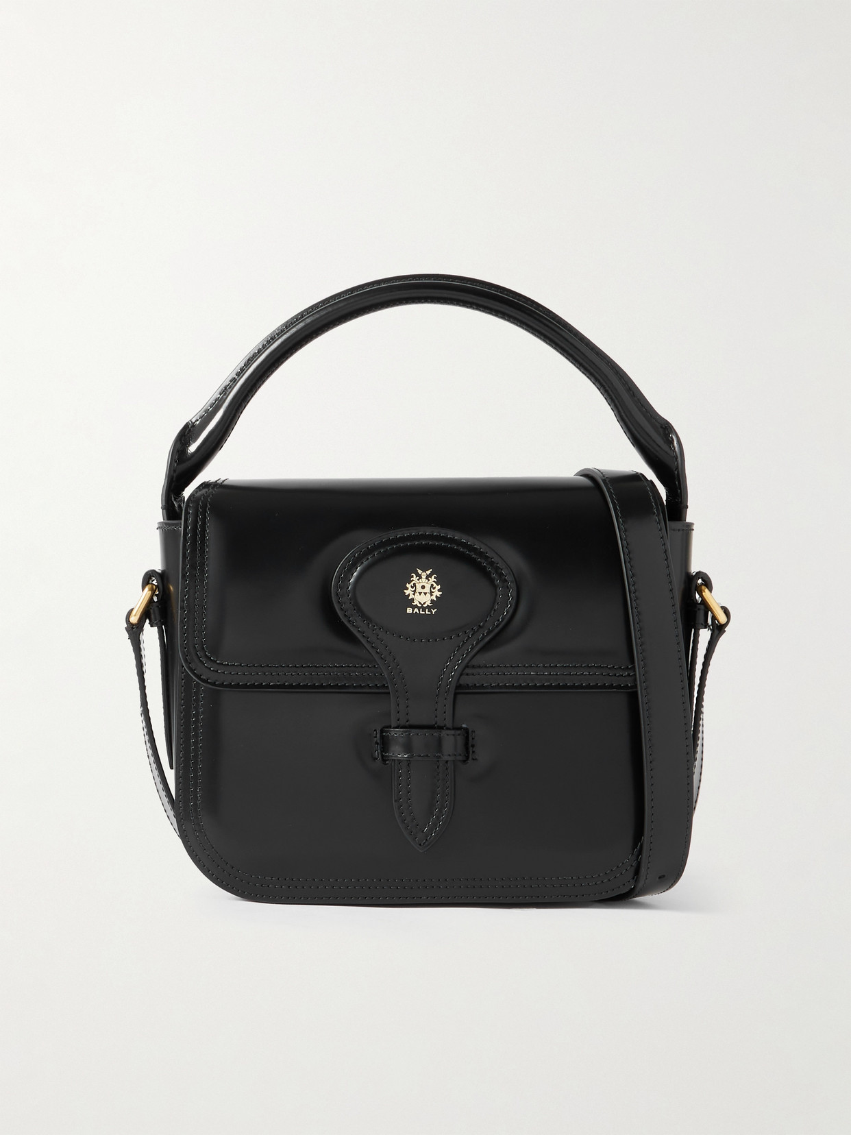 Bally Beckett Flat Mini Glossed-leather Tote In Black