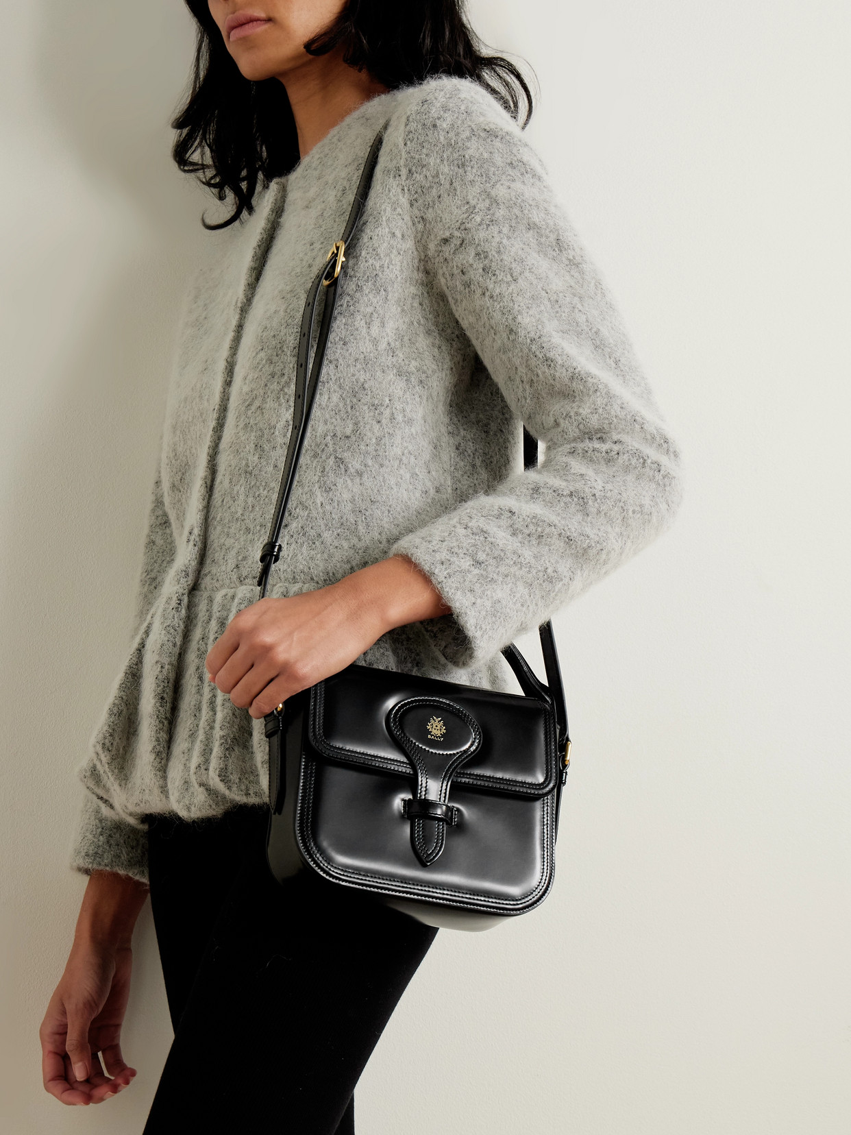 Bally Beckett Flat Mini Glossed-leather Tote In Black