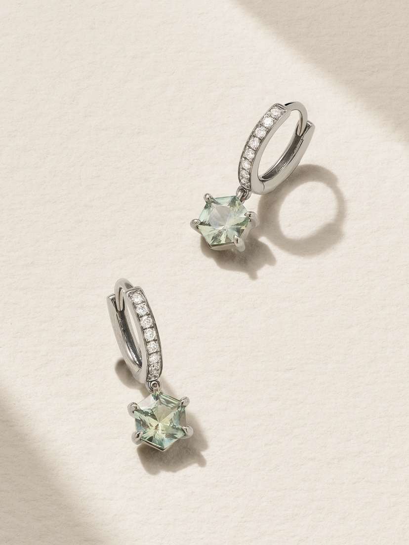 EVA FEHREN Hero Geo 18-karat Blackened White Gold, Sapphire And Diamond Hoop Earrings