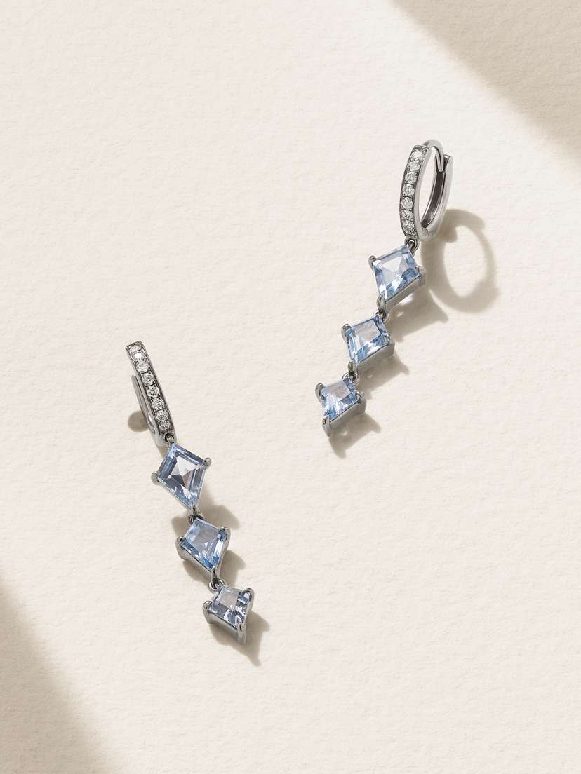 EVA FEHREN Ezzat Geo Iii 18-karat Blackened White Gold, Sapphire And Diamond Hoop Earrings