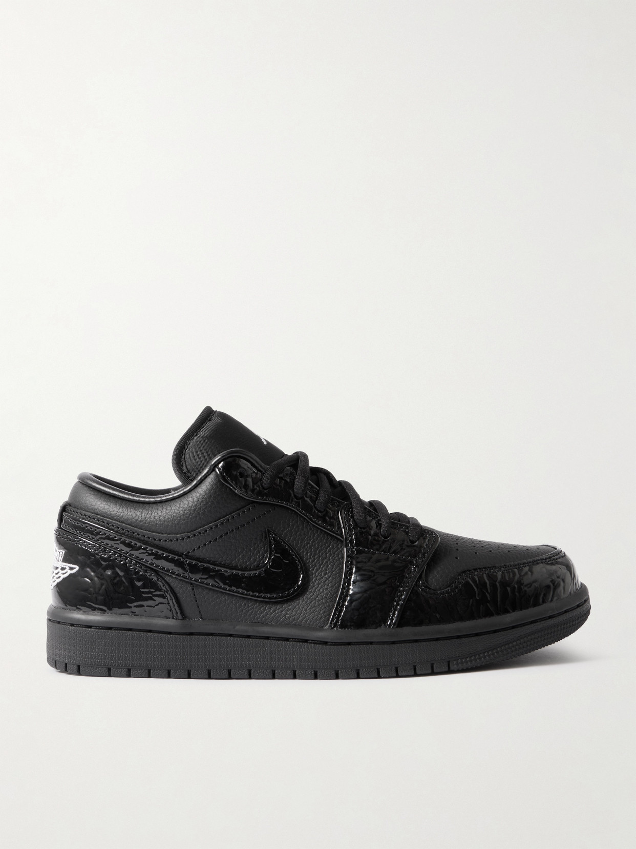 NIKE AIR JORDAN 1 LOW SE CROC-EFFECT PATENT-LEATHER AND TEXTURED-LEATHER SNEAKERS