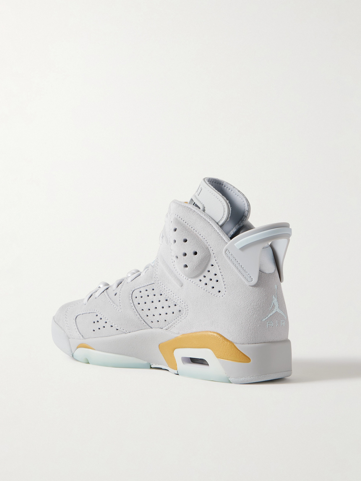 Nike Air Jordan Retro 6 Embellished Satin-trimmed Perforated Suede High-top Sneakers In Gray