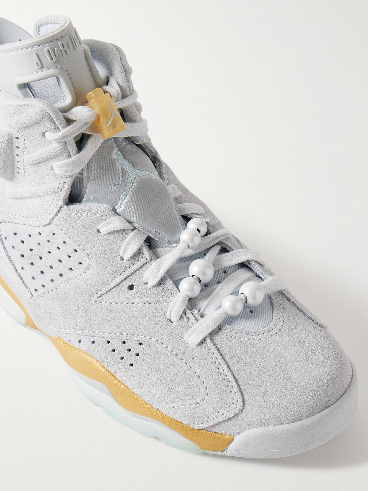 Nike Air Jordan Retro 6 Embellished Satin-trimmed Perforated Suede High-top Sneakers In Gray