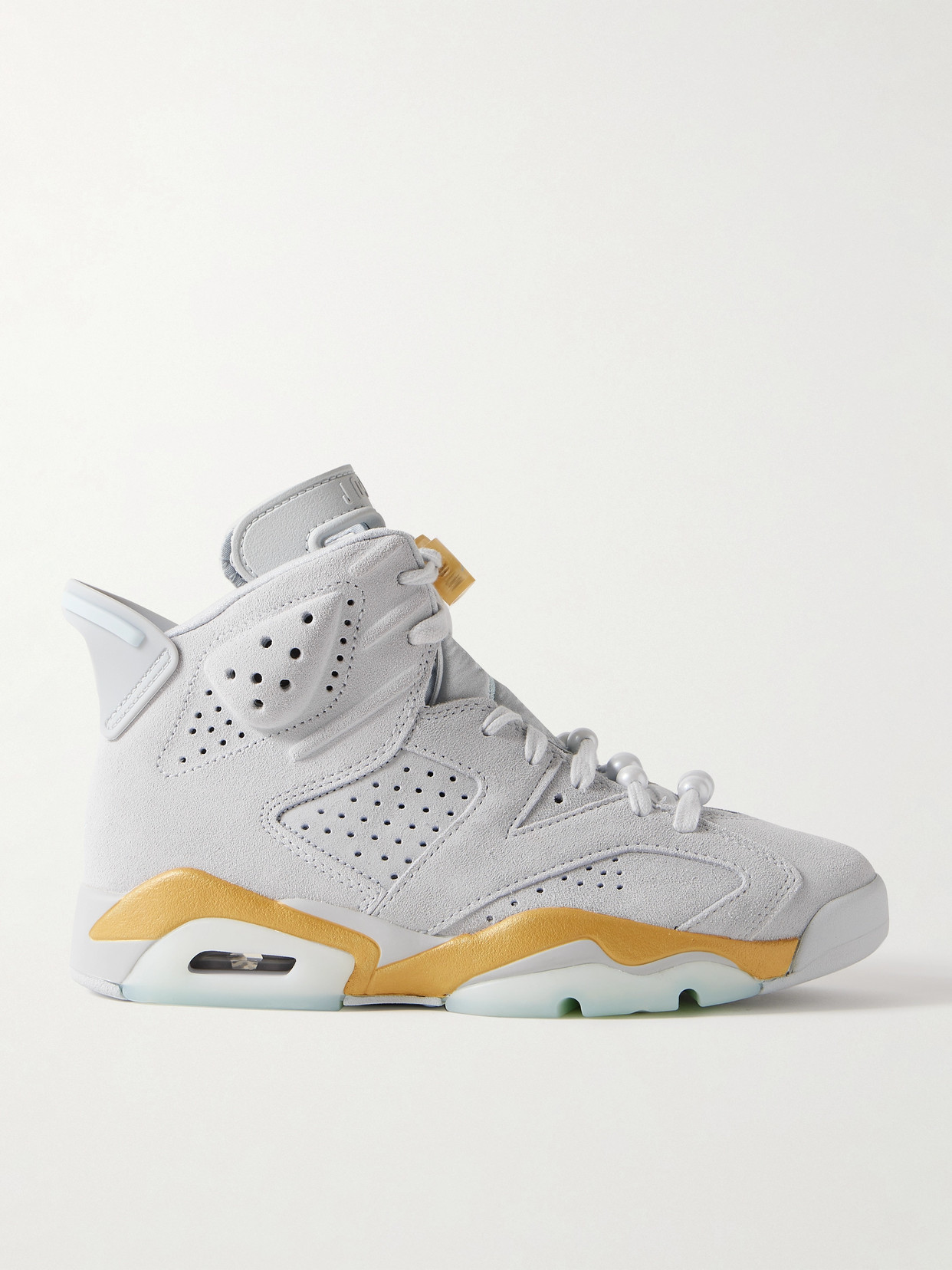 Nike Air Jordan Retro 6 Embellished Satin-trimmed Perforated Suede High-top Sneakers In Gray