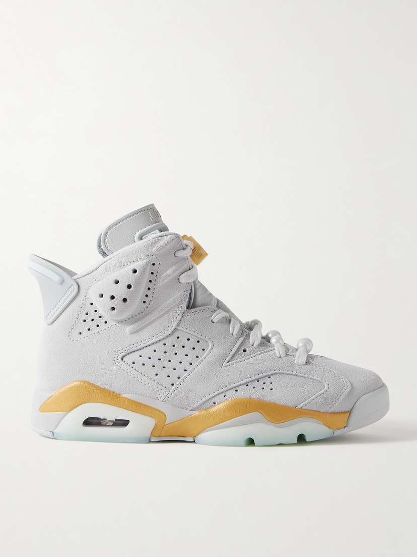Nike Air Jordan Retro 6 Embellished Satin-trimmed Perforated Suede High-top Sneakers