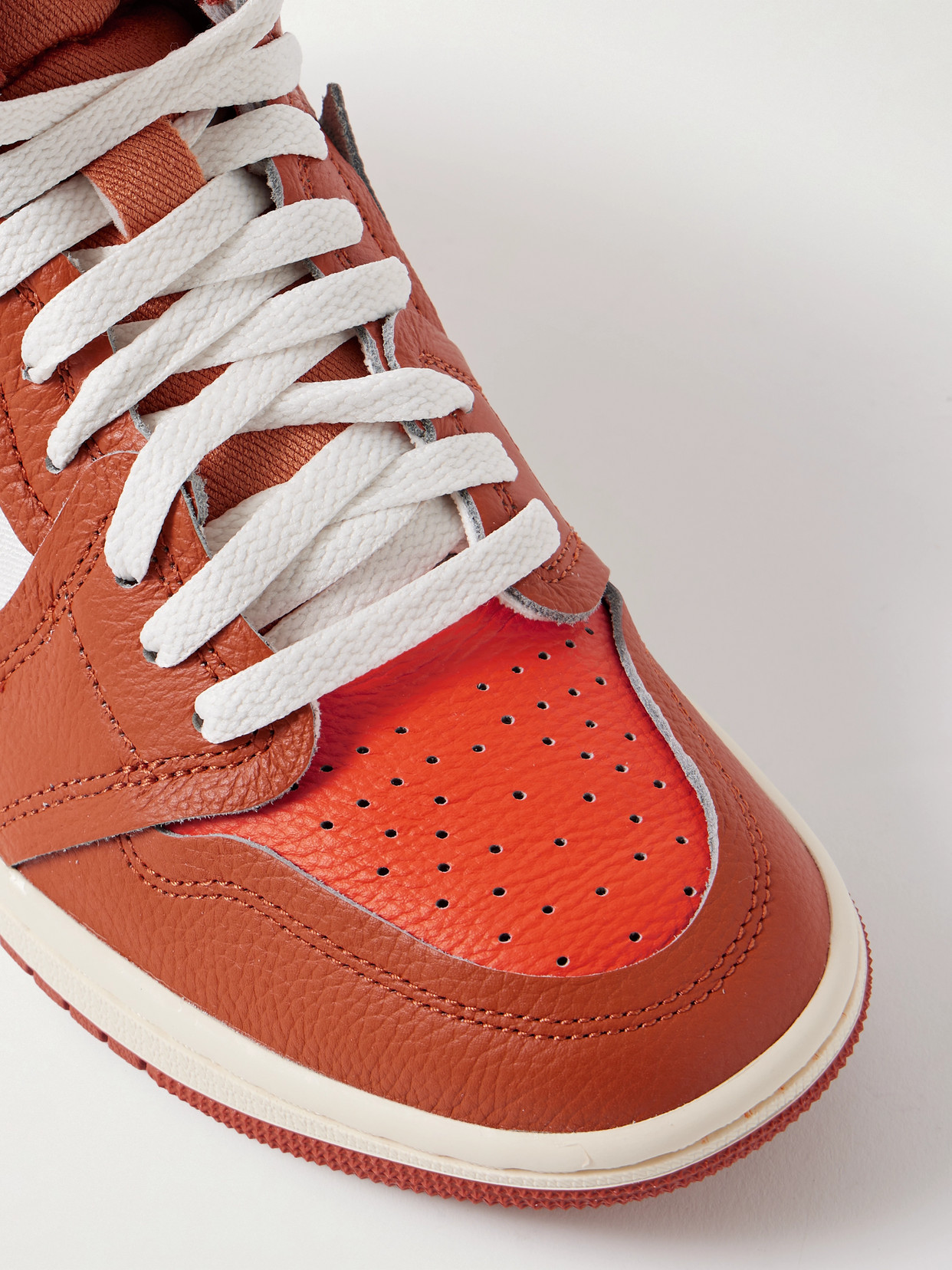Nike Air Jordan 1 High Leather And Twill Sneakers In Orange
