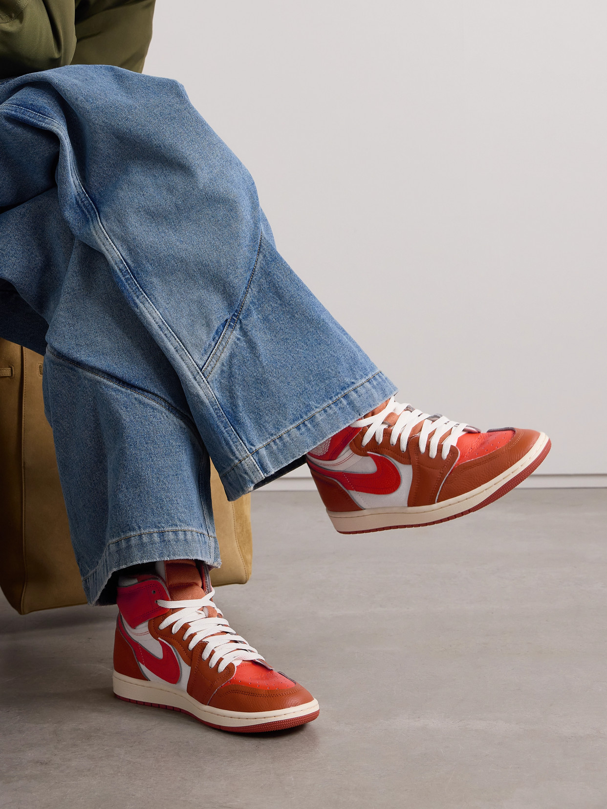 Nike Air Jordan 1 High Leather And Twill Sneakers In Orange