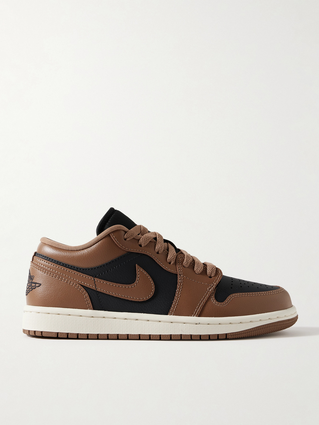Nike Air Jordan 1 Low Embroidered Leather Sneakers In Brown