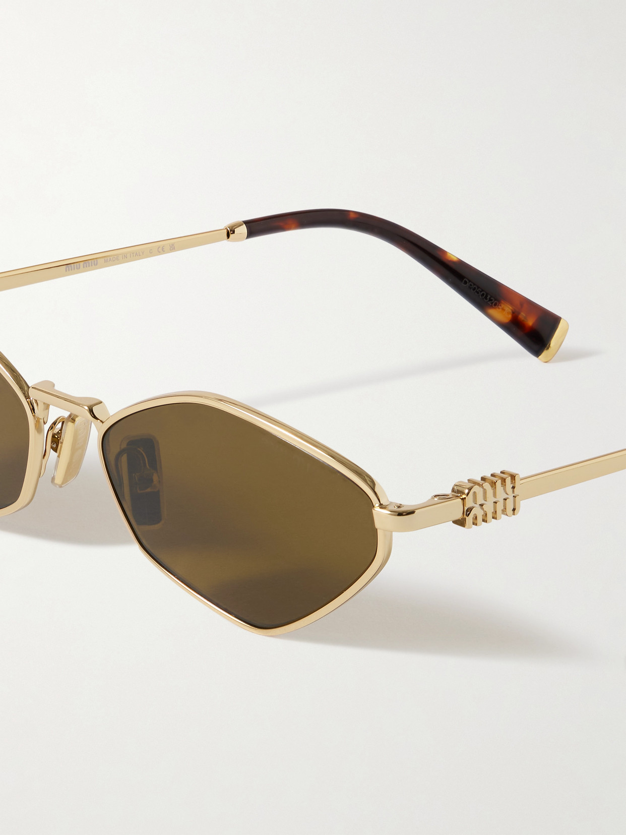 Shop Miu Miu Hexagon-frame Gold-tone Sunglasses