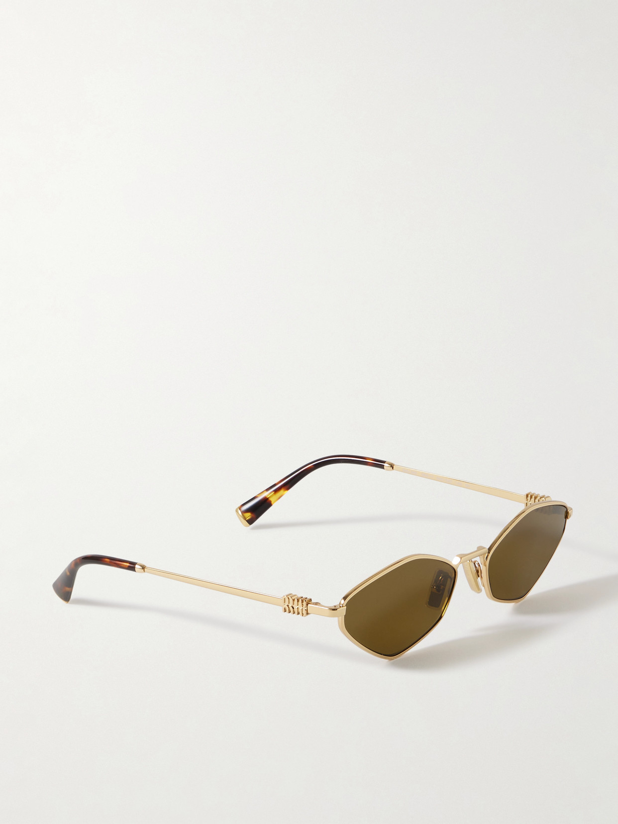Shop Miu Miu Hexagon-frame Gold-tone Sunglasses