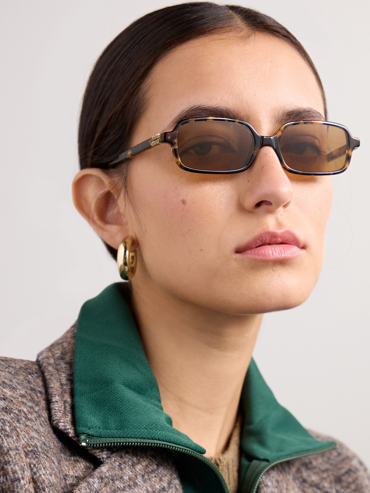 Miu Miu 0mu 11zs Miu Regard Rectangular Honey Havana Sunglasses In Brown