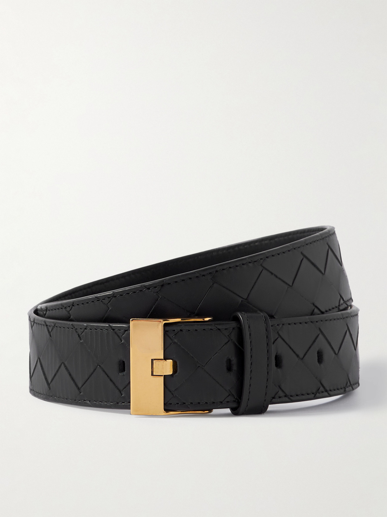 Bottega Veneta Intrecciato Leather Belt In Black