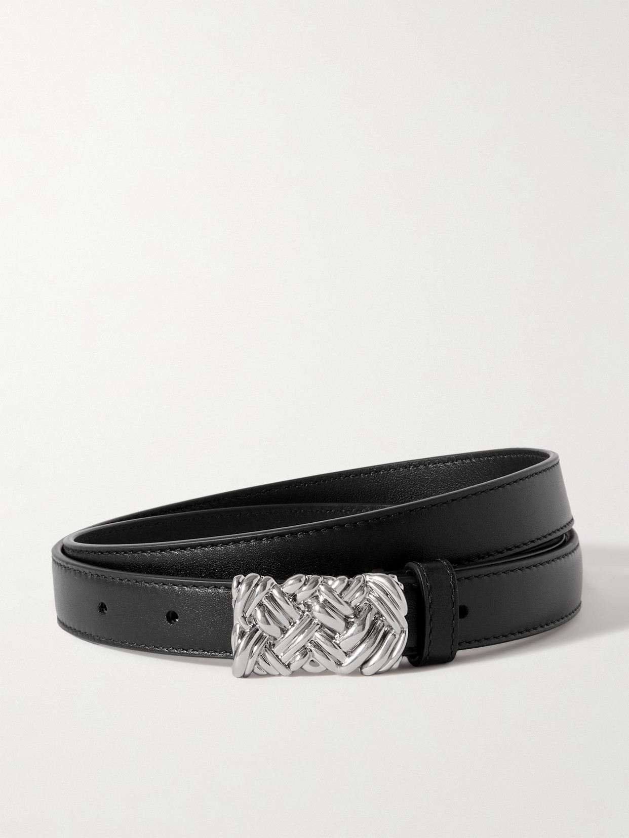 Bottega Veneta Pleat Leather Belt In Black