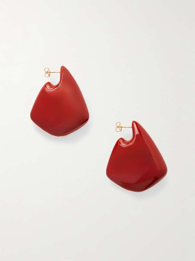 Bottega Veneta Large Fin Gold Vermeil And Enamel Earrings