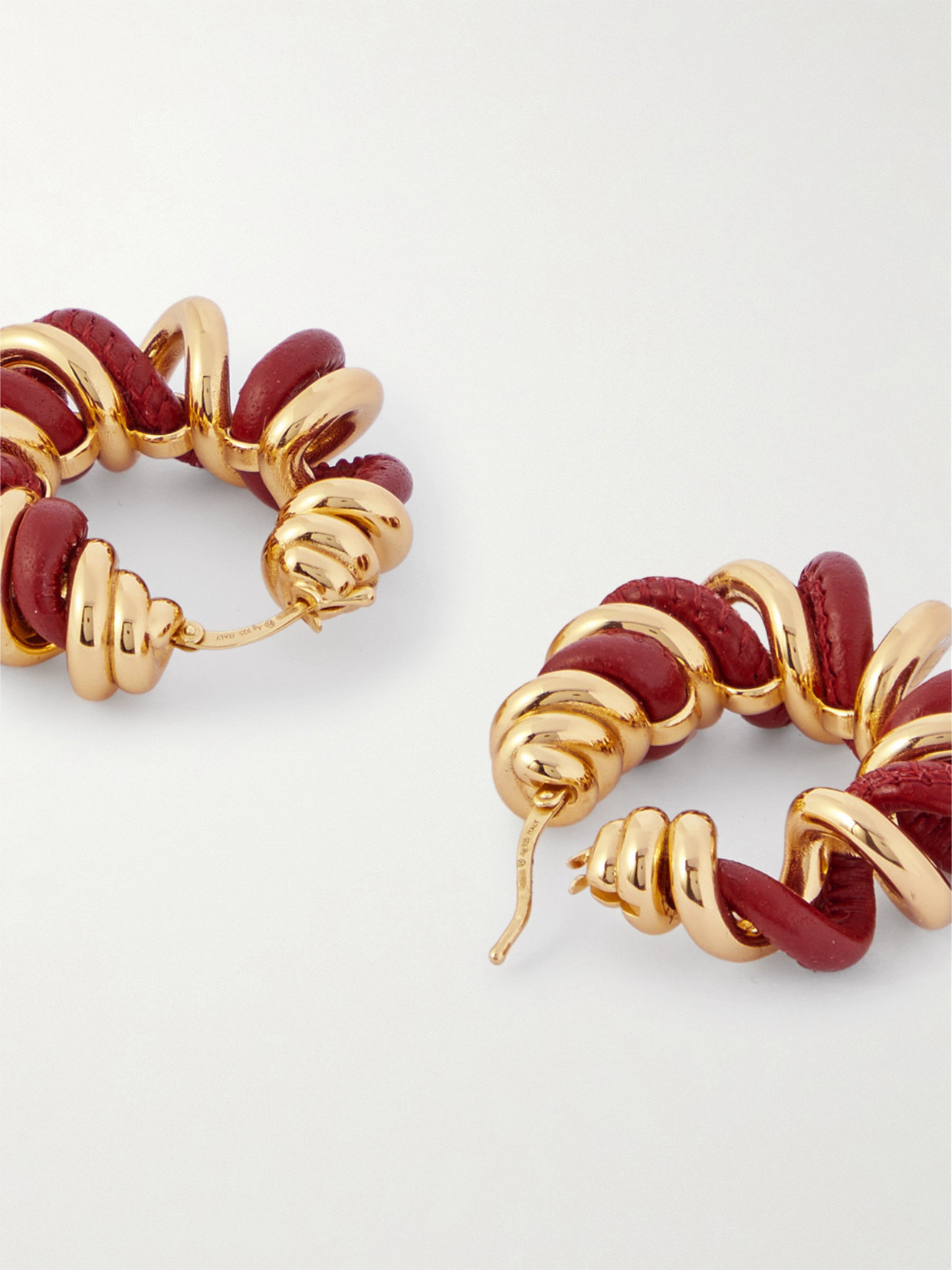 Bottega Veneta Gold Vermeil And Leather Hoop Earrings In Red