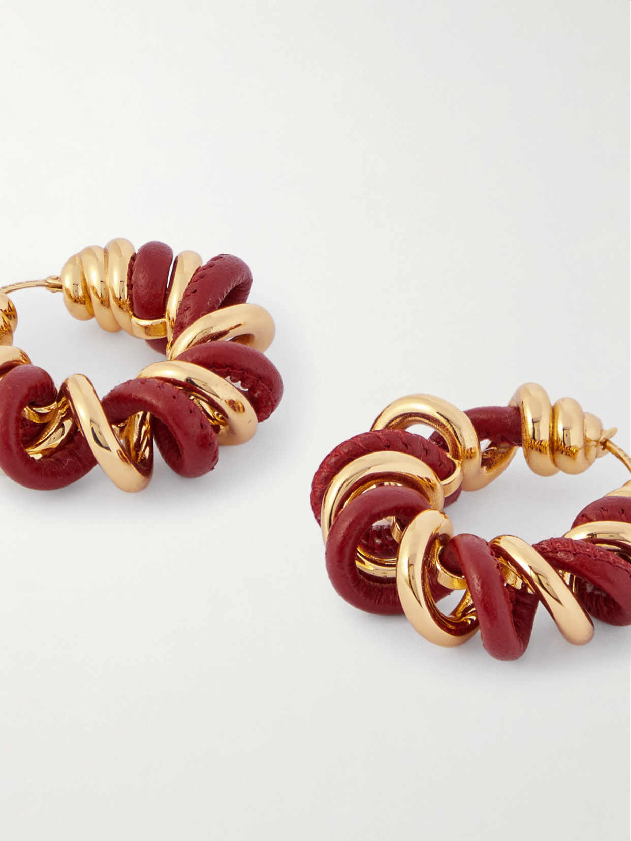 Bottega Veneta Gold Vermeil And Leather Hoop Earrings In Red