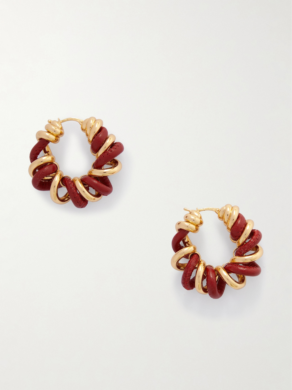 Bottega Veneta - Gold Vermeil And Leather Hoop Earrings - Red