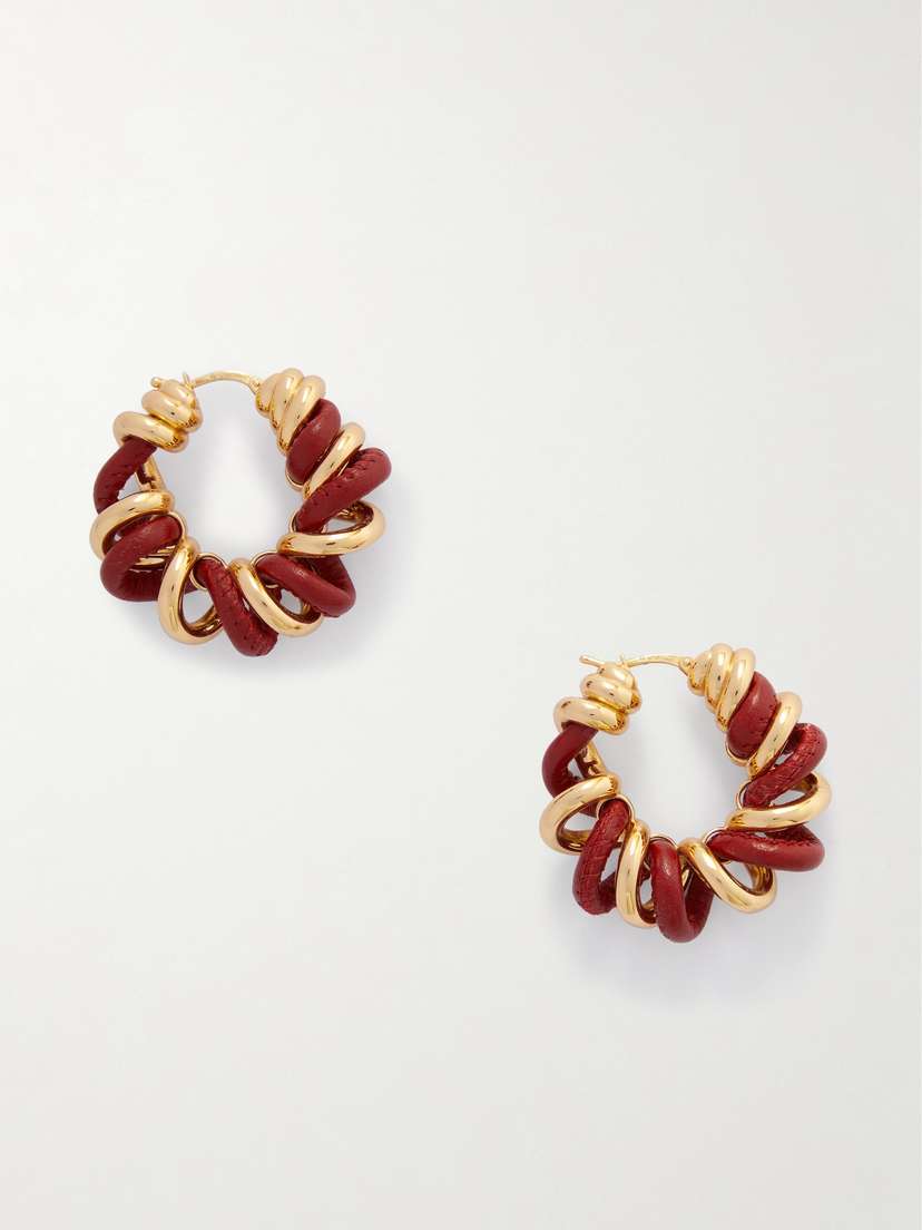 Bottega Veneta Gold Vermeil And Leather Hoop Earrings