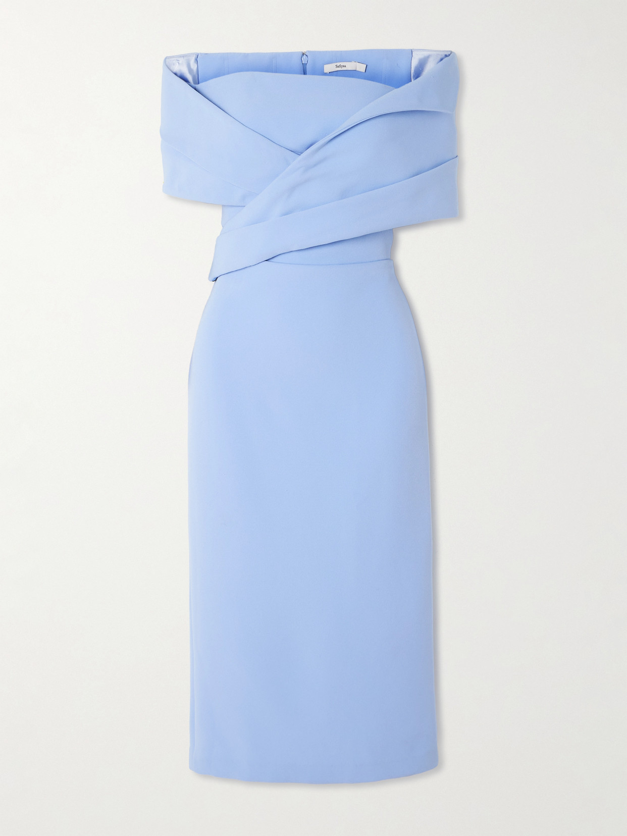 Safiyaa Iana Off-the-shoulder Draped Crepe Midi Dress In Blue