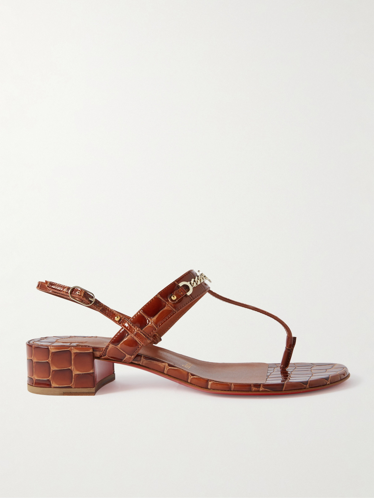 Christian Louboutin Mj Embellished Croc-effect Patent-leather Sandals In Brown
