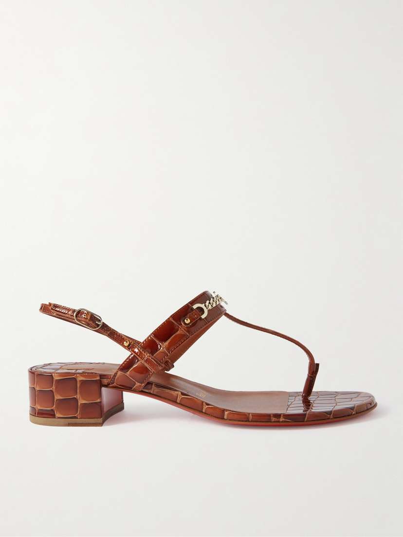 Christian Louboutin Mj Embellished Croc-effect Patent-leather Sandals