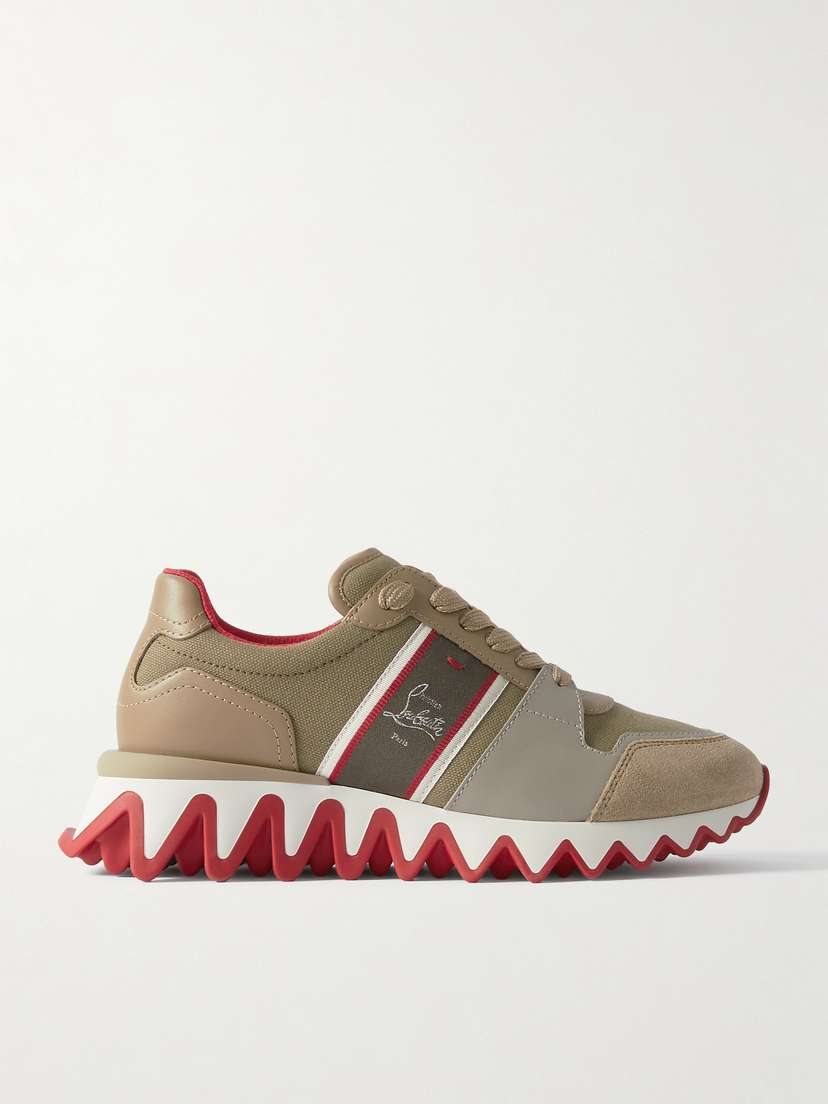 Christian Louboutin Nastroshark 40 Embroidered Grosgrain-trimmed Suede, Canvas And Leather Sneakers