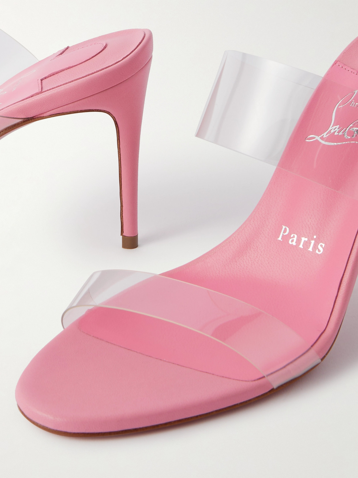 Shop Christian Louboutin Just Nothing 85 Pvc And Leather Mules In Pink
