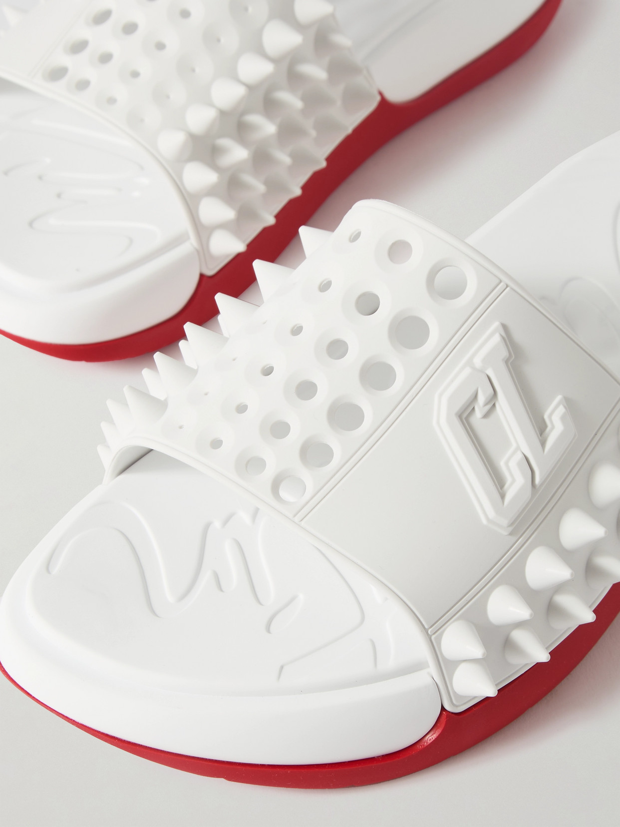 Christian Louboutin Take It Easy Donna Spiked Rubber Slides In White