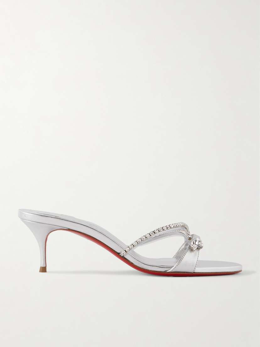 Christian Louboutin Iza Queen 55 Crystal-embellished Metallic Leather Mules