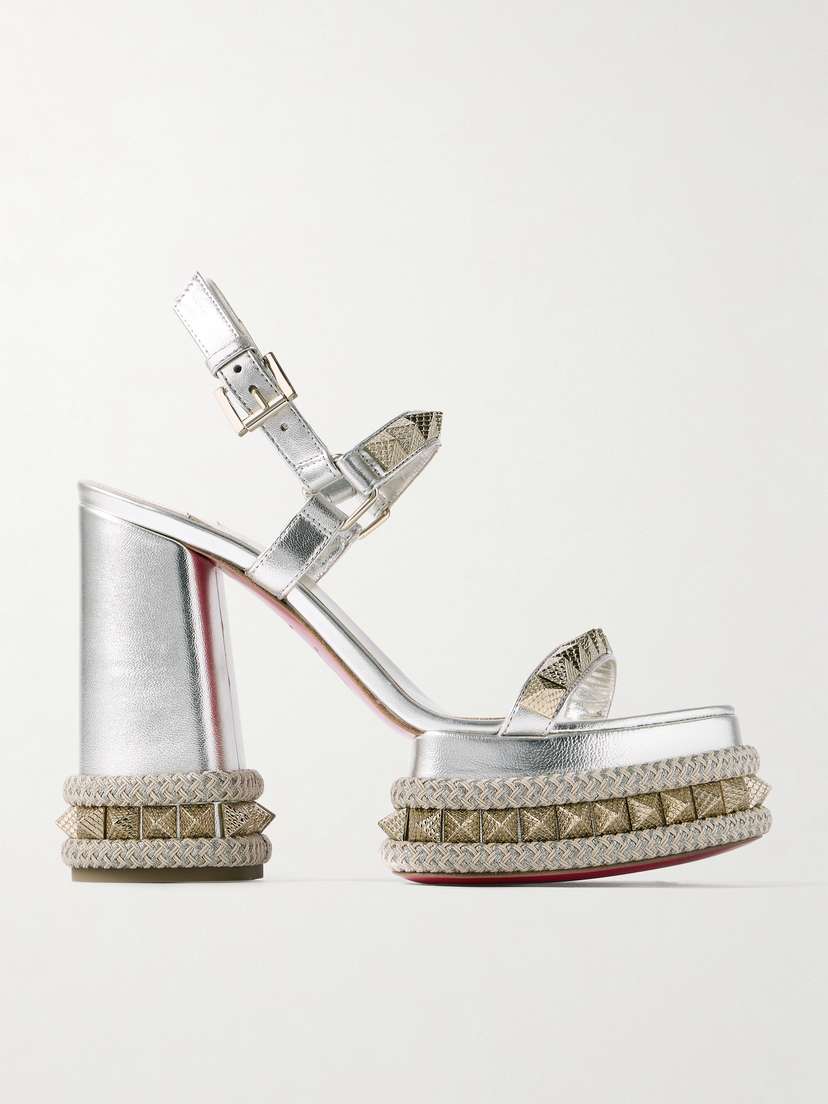 Christian Louboutin Superclou 130 Braided-trimmed Studded Metallic Leather Platform Sandals