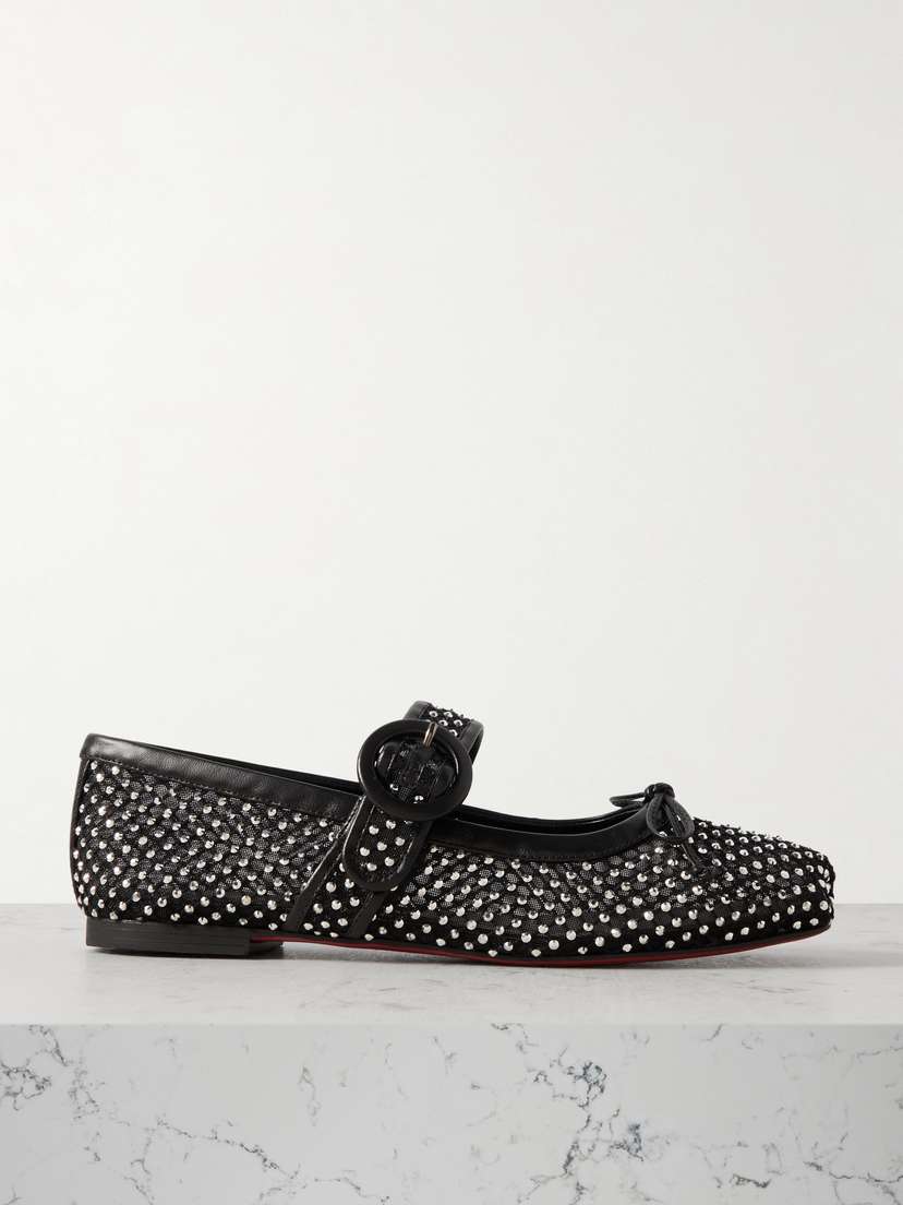 Christian Louboutin Mamastrapitina Crystal-embellished Leather-trimmed Mesh Ballet Flats