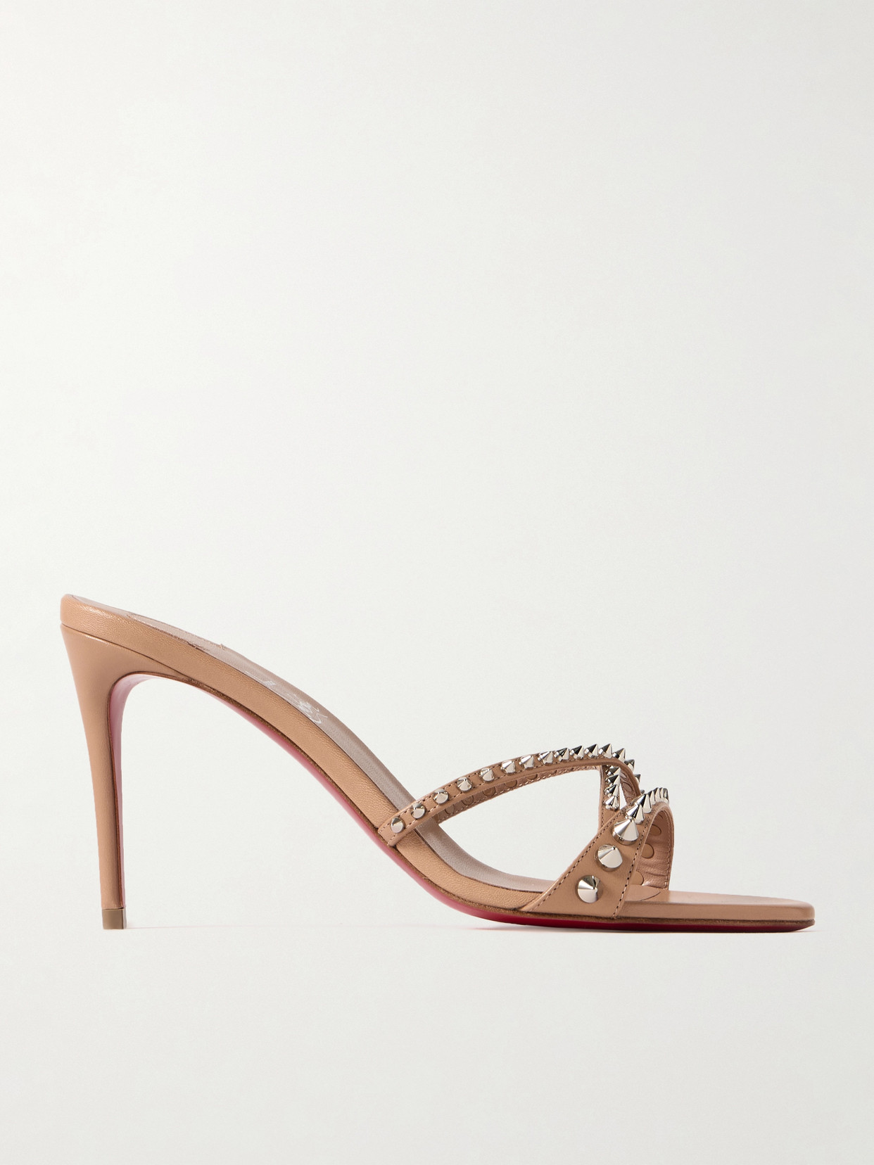 Shop Christian Louboutin Tatoosh 85 Studded Leather Mules In Neutrals