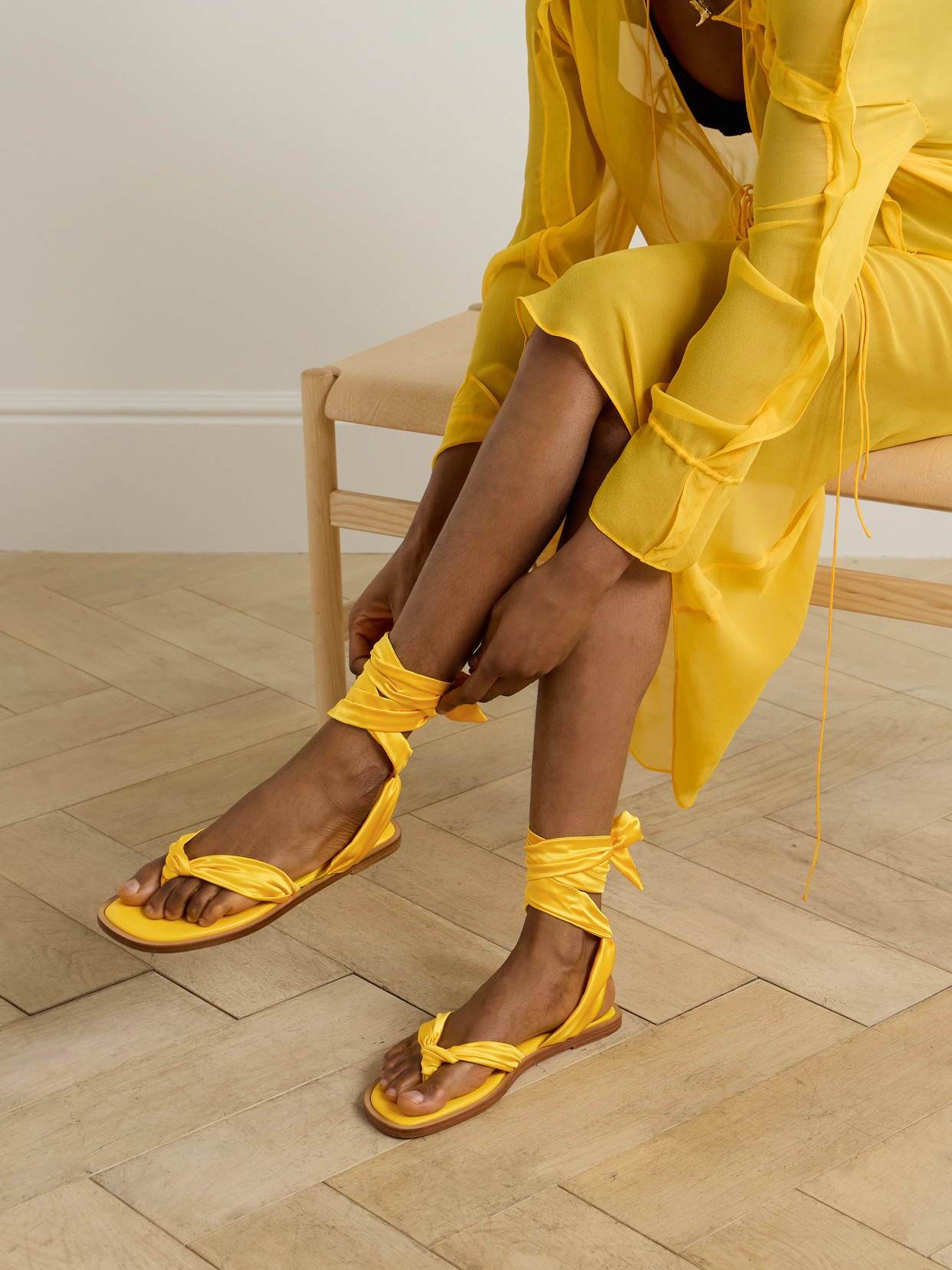 Christian Louboutin Nilo Du Désert Crêpe Satin Thong Sandals In Yellow