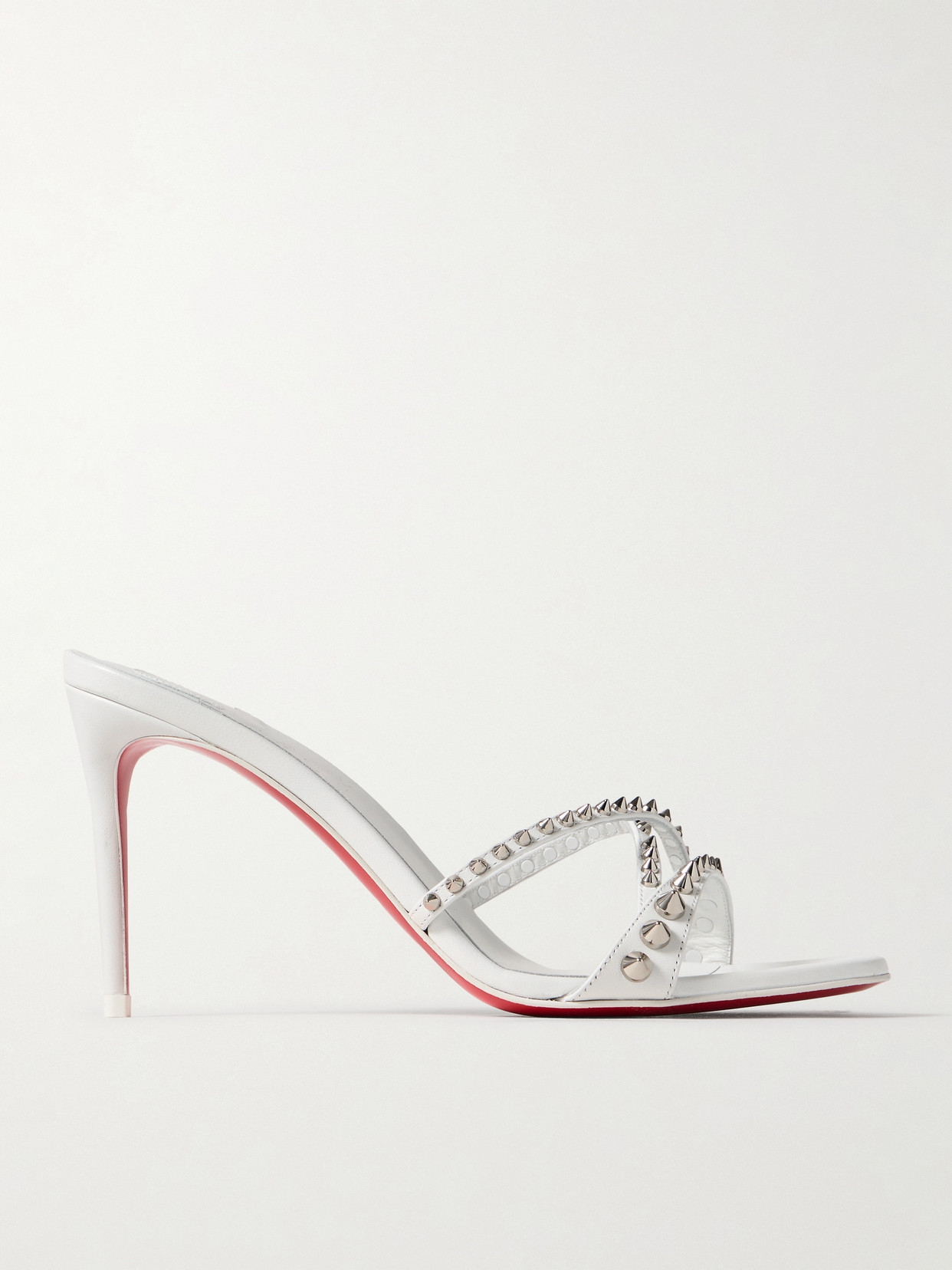 Christian Louboutin Tatoosh Spikes Red Sole Slide Sandals In White