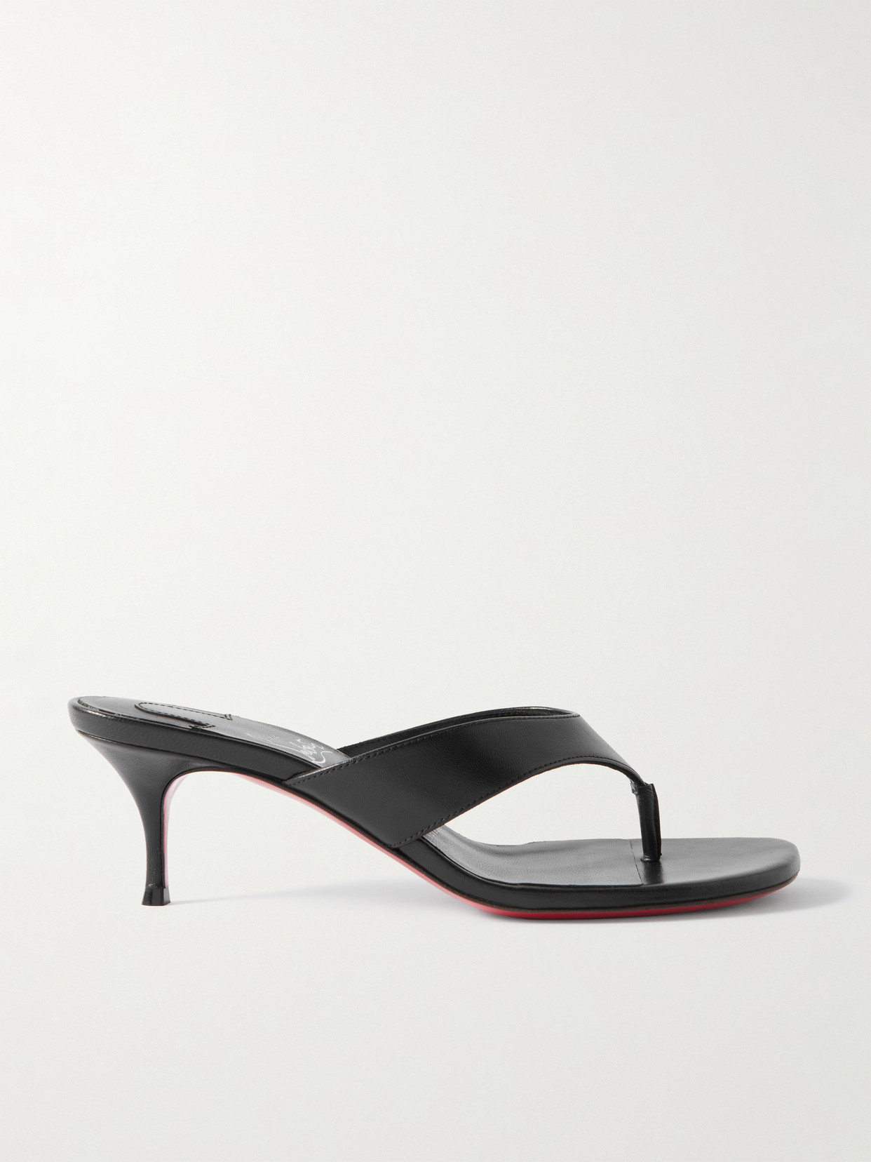 Christian Louboutin Leather Thong Red Sole Slide Sandals In Black