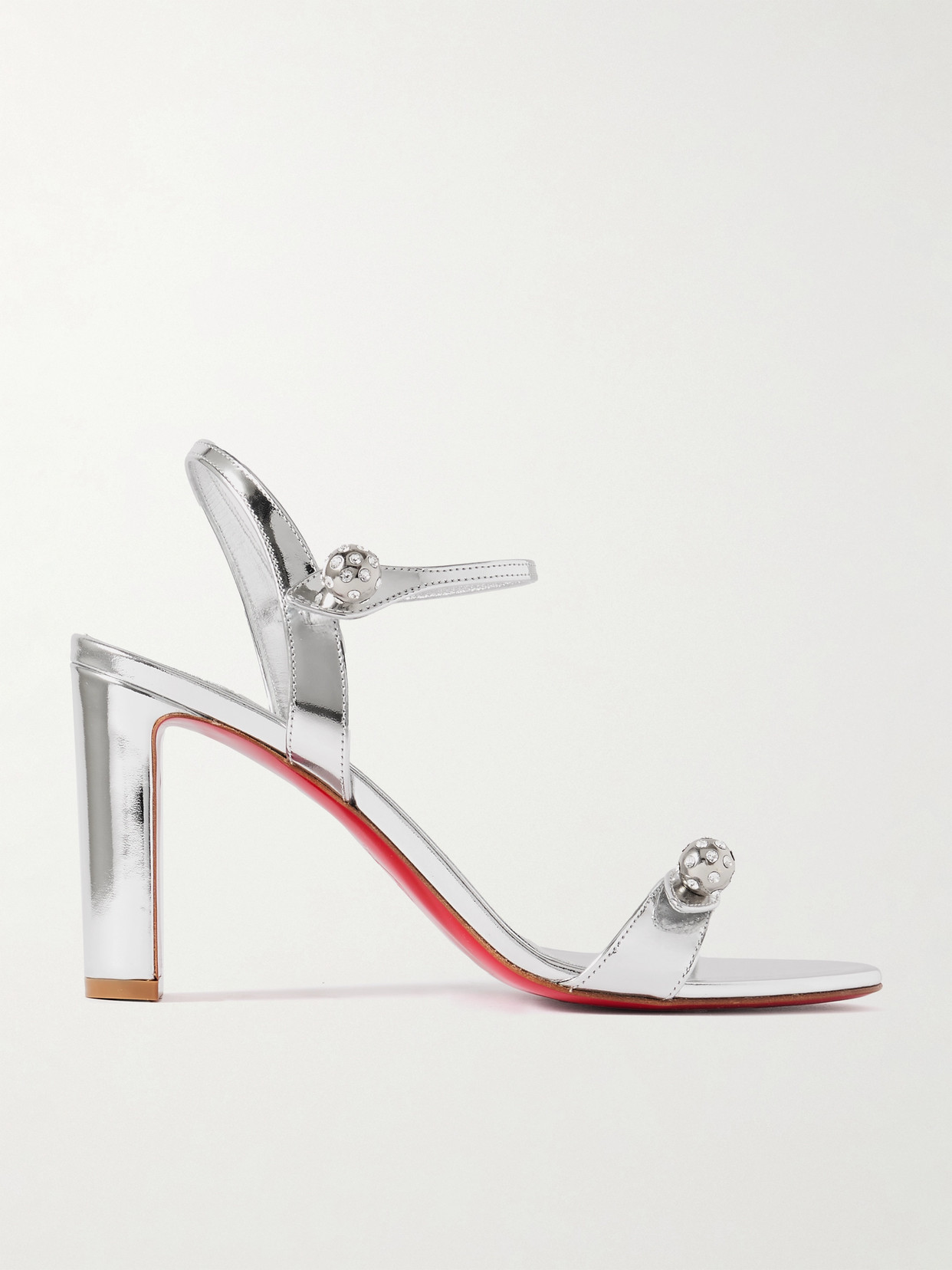 Shop Christian Louboutin Atmospheria 85 Crystal-embellished Metallic Leather Sandals In Silver