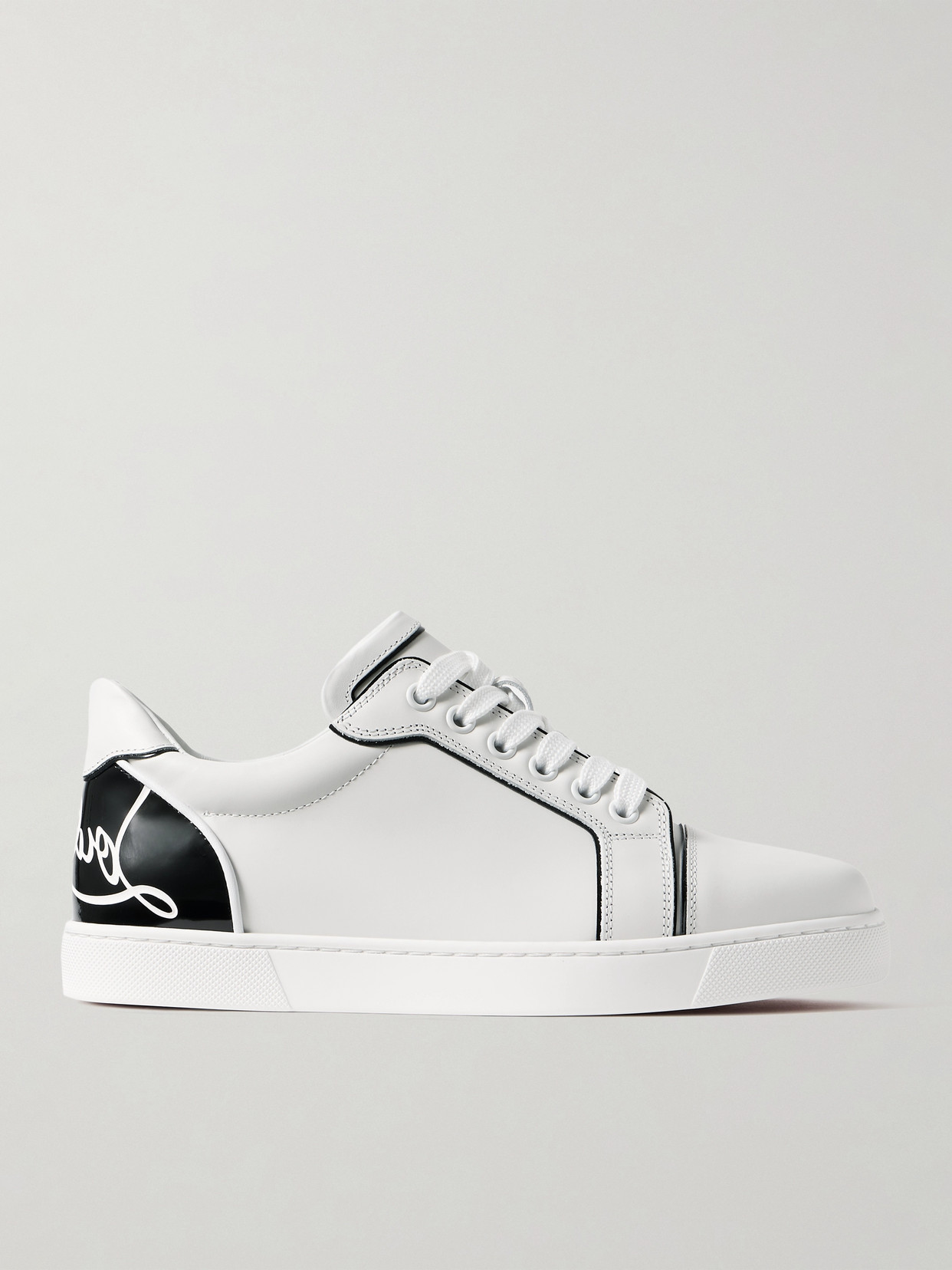 Shop Christian Louboutin Fun Vieira Patent-leather Trimmed Leather Sneakers In White