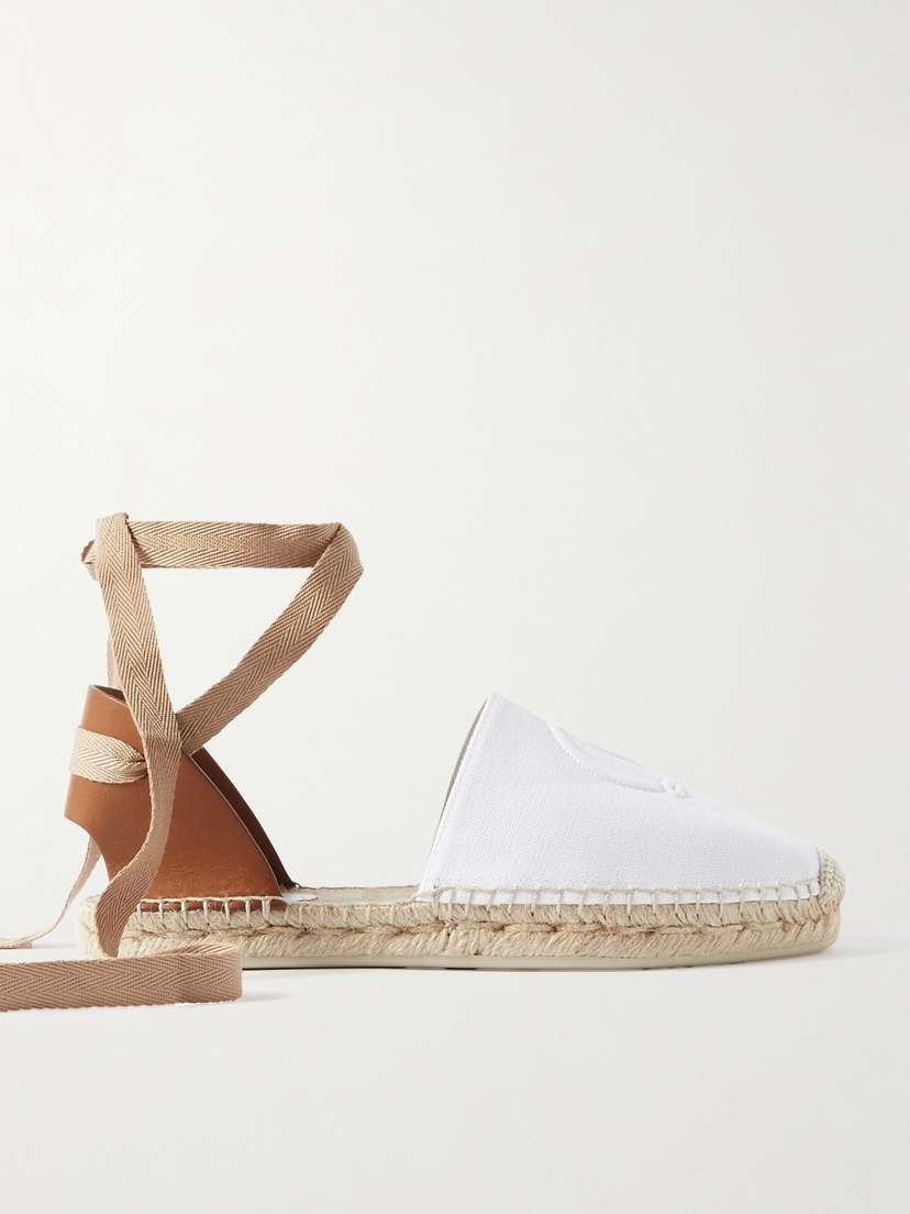 Christian Louboutin Nanou Lace Tie-detailed Grosgrain-trimmed Leather And Canvas Espadrilles
