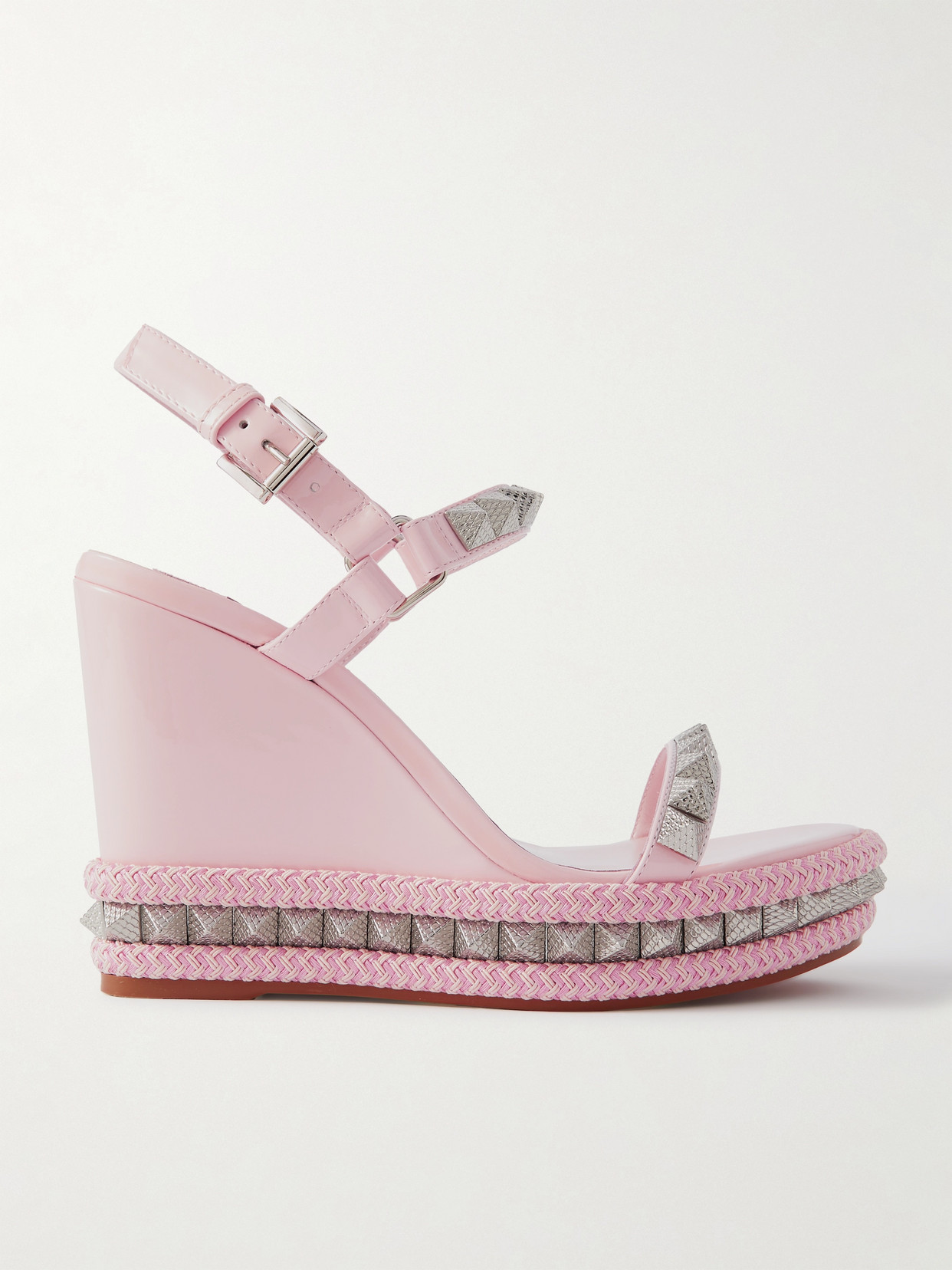 Christian Louboutin Pyraclou 110 Studded Leather Wedge Sandals In Pink