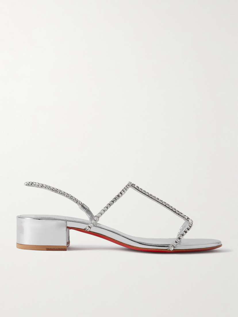 Christian Louboutin Simple Queenie 25 Crystal-embellished Metallic Leather Slingback Sandals