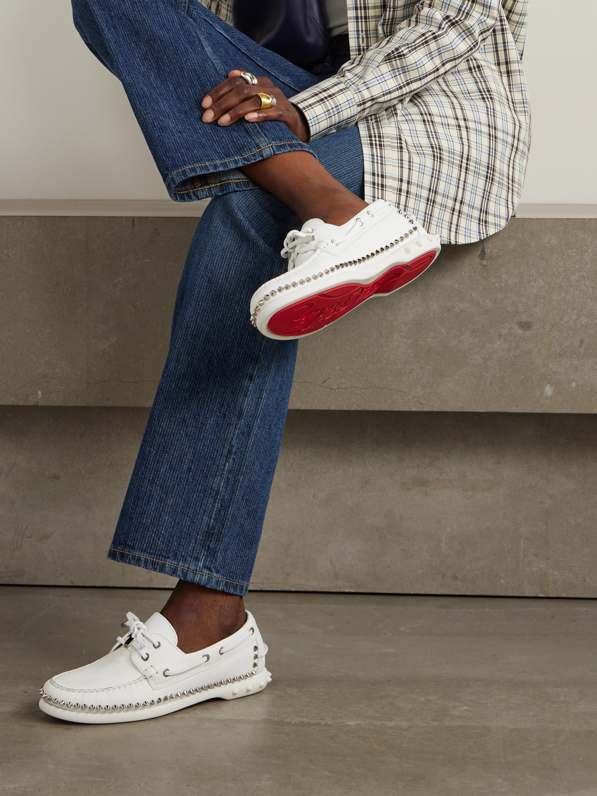 CHRISTIAN LOUBOUTIN Gerockel studded leather boat shoes