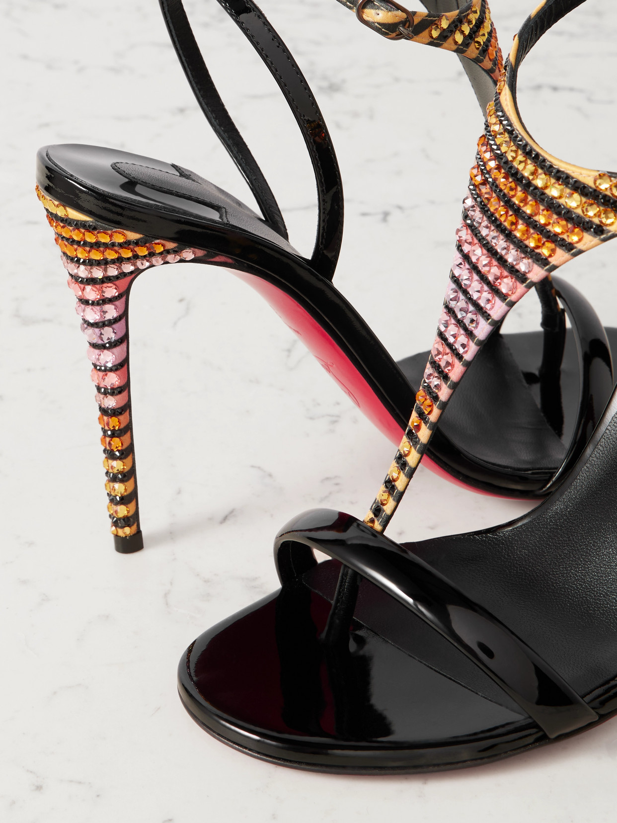 Christian Louboutin Athina Strass Aftersun Red Sole Sandals In Black